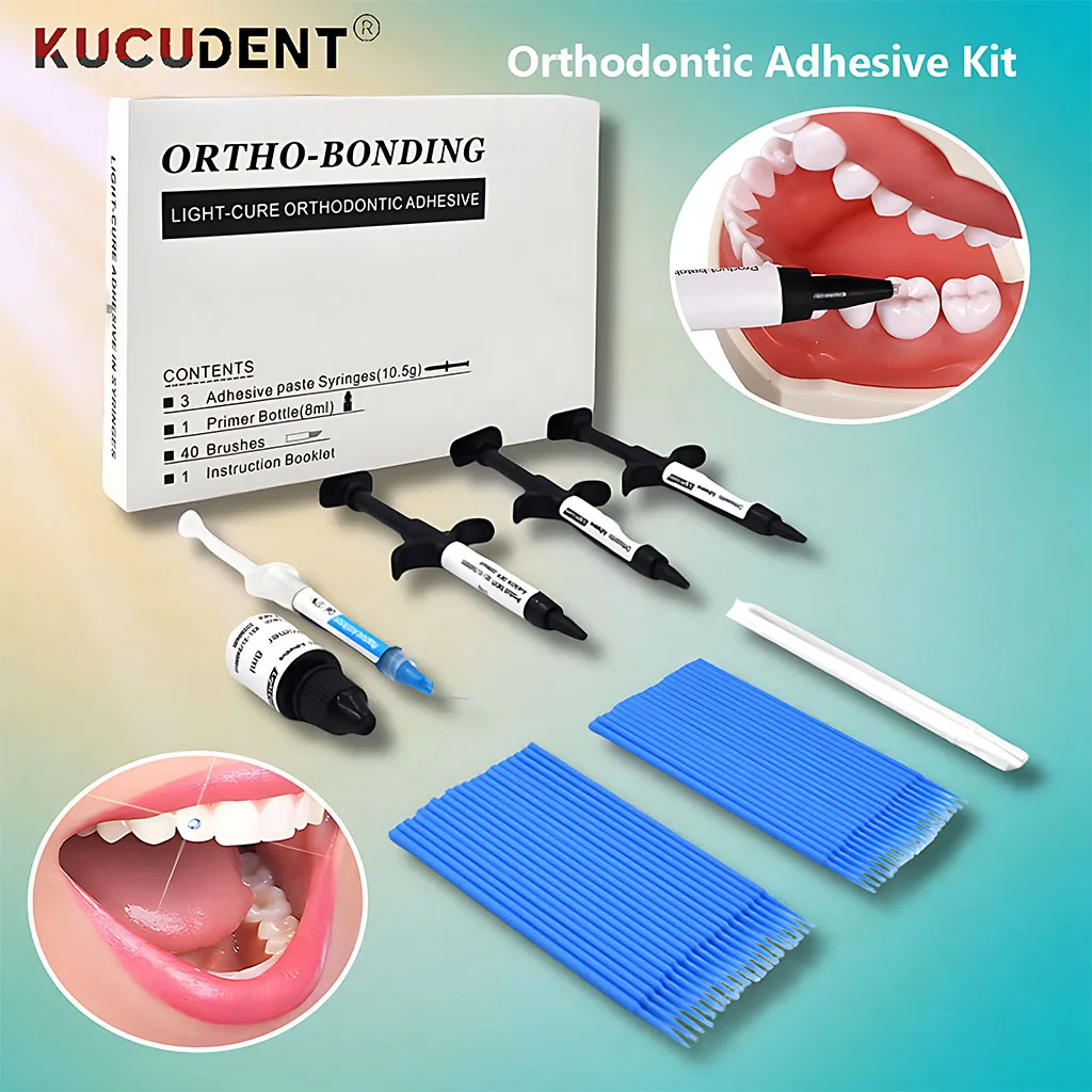 

1 комплект, стоматологический ортодонтический светоотверждаемый клей, полный набор с кристаллическим клеем для кронштейнов, щечная трубка, склеивающая система украшения зубов