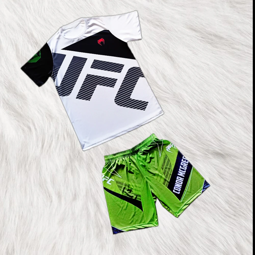 Summer New UFC Conor Mcgregor Fight Night Event Jersey Set Men Breathable Quick-Dry MMA Fitness Training Jiu-Jitsu Tshirt Shorts