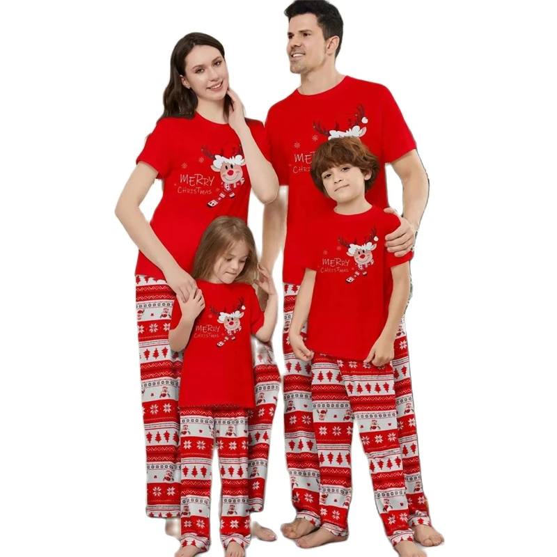 

2024 Short Sleeve Christmas Family Matching Pajamas Sets Daddy Mommy and Me Xmas Pj's Clothes Father Mother Kid & Baby Sleepwear