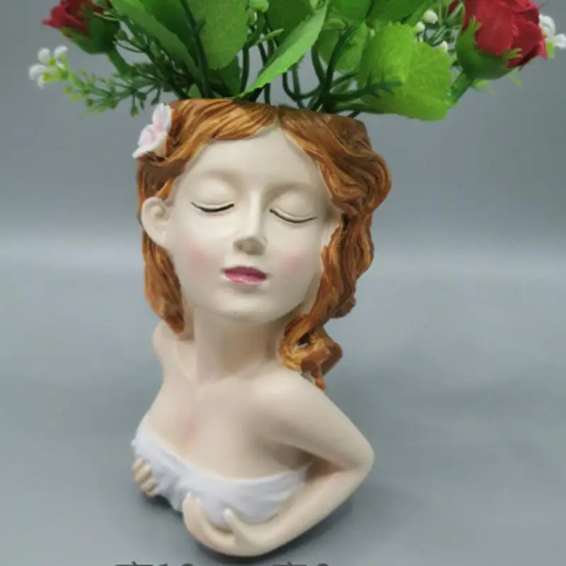 Girl Face Planters Pots Tabletop Decorative Decor Flower Vase Statue Fairy Flowerpot for Kitchen Drawing Room Bedroom Office