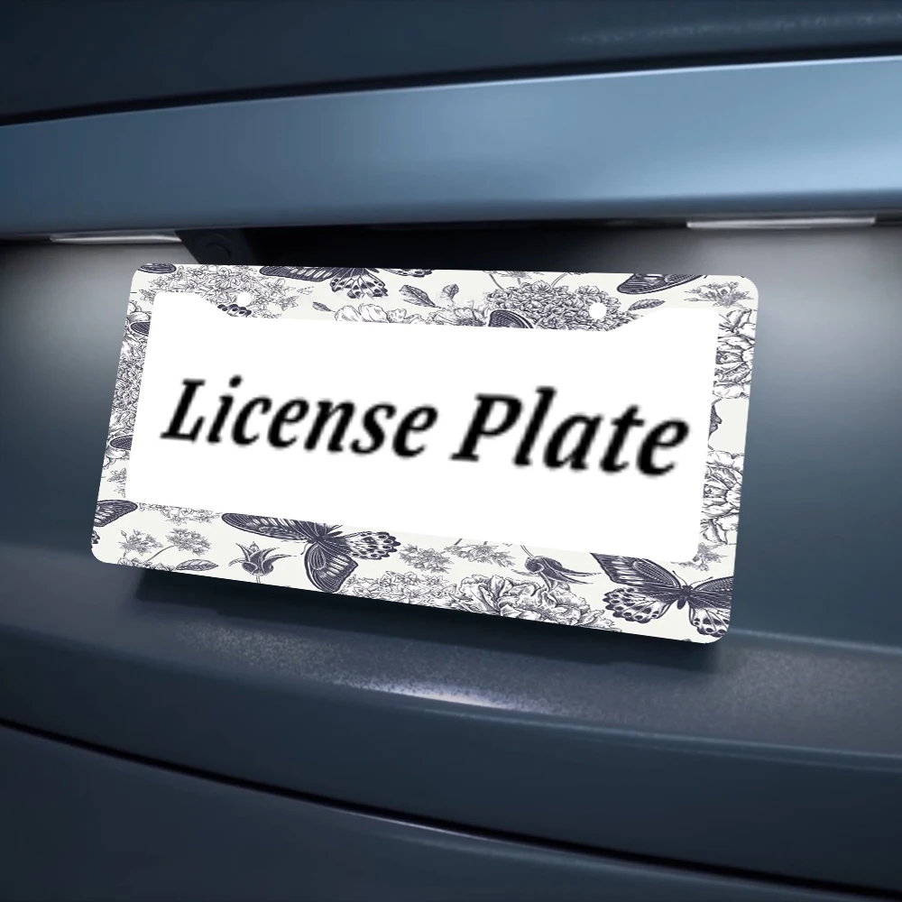 اكسسوارات السيارات الخارجية أبيض وأسود إطارات لوحة الترخيص فراشة الزهور العالمي الألومنيوم اكسسوارات السيارات #5