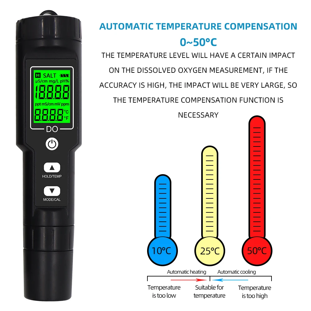 

Digital Dissolved Oxygen Meter 0.0-40.0 Mg/L Waterproof ATC 0.0-300.0% DO Tester DO9100 Water Quality Oxygen Detector