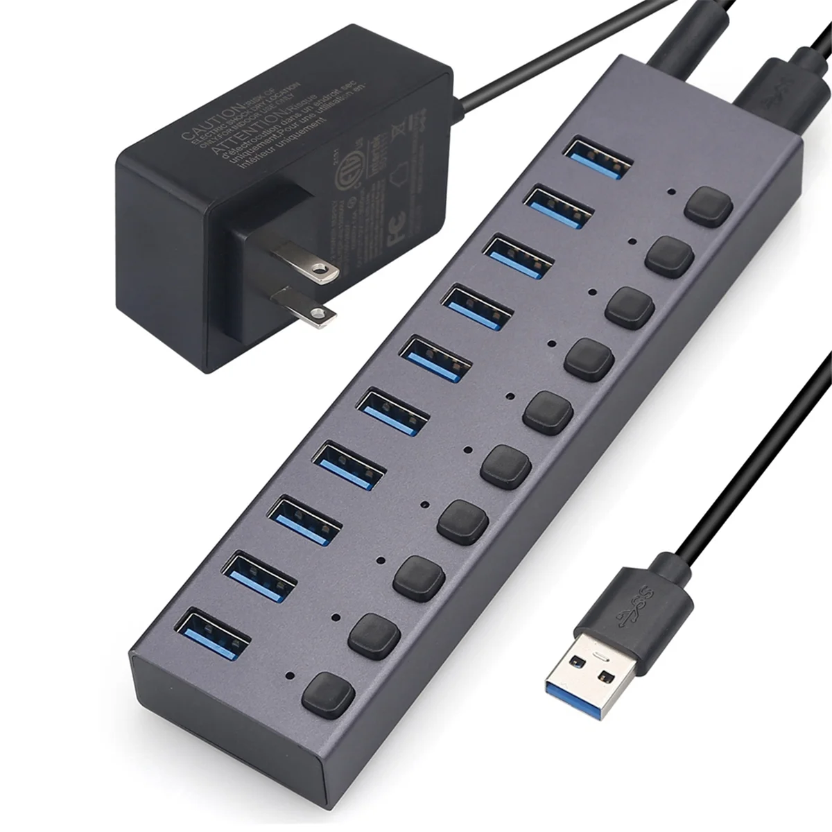 

USB3.0 Splitter 10Port Charging Multi-Interface HUB with Switch and Power Supply-US