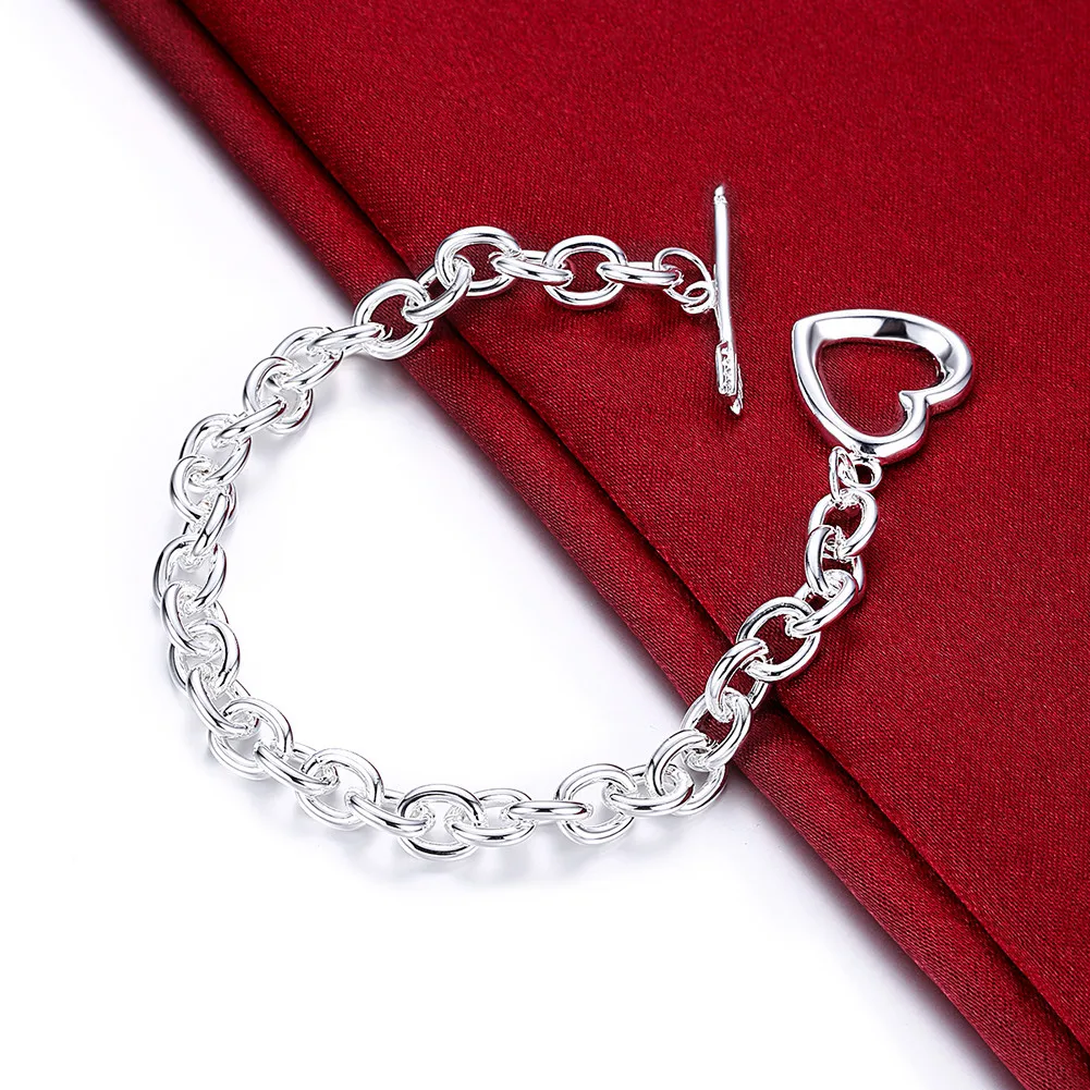 New 925 Sterling Silver 8 Inches Fine Heart Bracelet For Women Charm Fashion Engagement Party Favor Jewelry Accessories