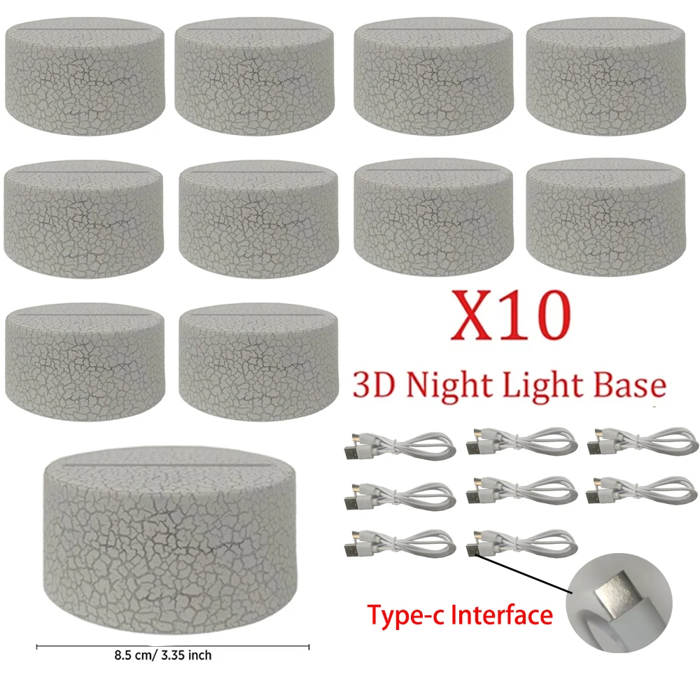 10Pcs 3D Night LED Light Lamp Base 7 Color Decorative Light Show Display Stand Holder With Type-c Cable for Acrylic Resin Glass