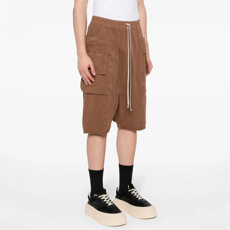 

Мужские повседневные шорты свободного кроя с двойным кольцом на манжете, длиной 5 дюймов, в стиле рабочей одежды, с множеством карманов, молодежные, свободные леггинсы