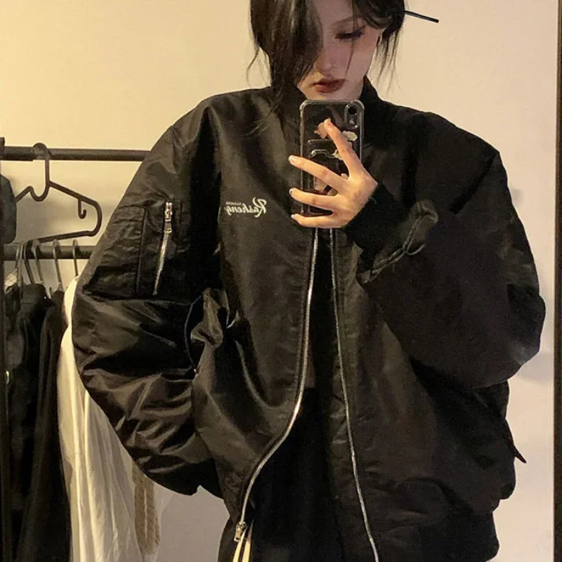 

New Vintage Jackets Bomber Jacket Women Black Gothic Harajuku Grunge American Baseball Jacket Couple Autumn Cool Outerwear