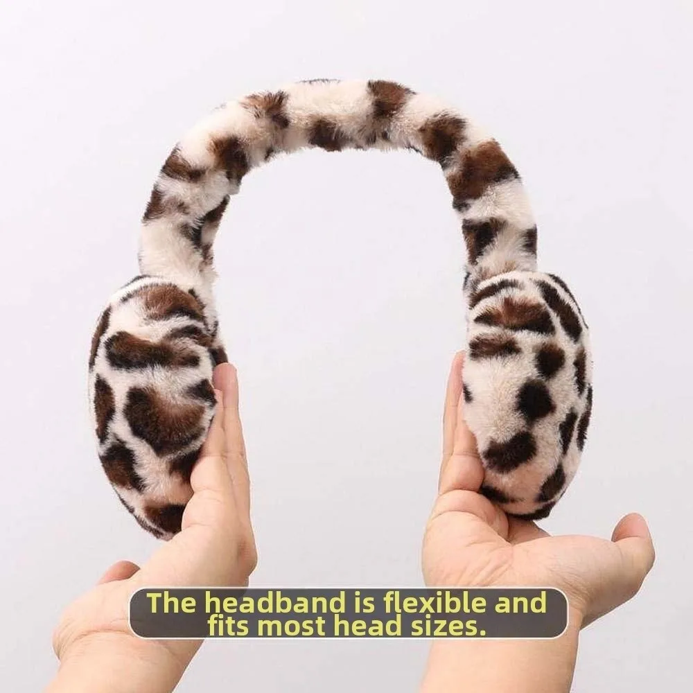 Collapsible Leopard Print Earmuffs Soft Faux Fur Ear Warmers Thickened Portable Foldable Ear Covers Teens