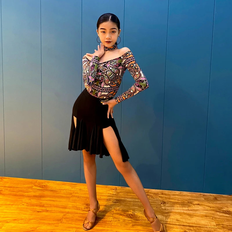 Conny New Latin Dance Clothes Bottoms Dance Practice Split Skirt Children's Dancing Performance Children's Single Skirt