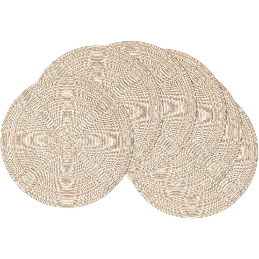 

6pcs 15" Round Braided Placemats – Cotton Polyester Non-Slip Table Mats, Heat Resistant for Dining Party Home Decor (set of 6)