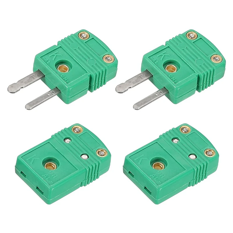 2 Set Mini K Type Thermocouple Wire Connectors Male Female Plug Adapter 200°C(392°F) For Thermocouple Sensor Probe Green Durable