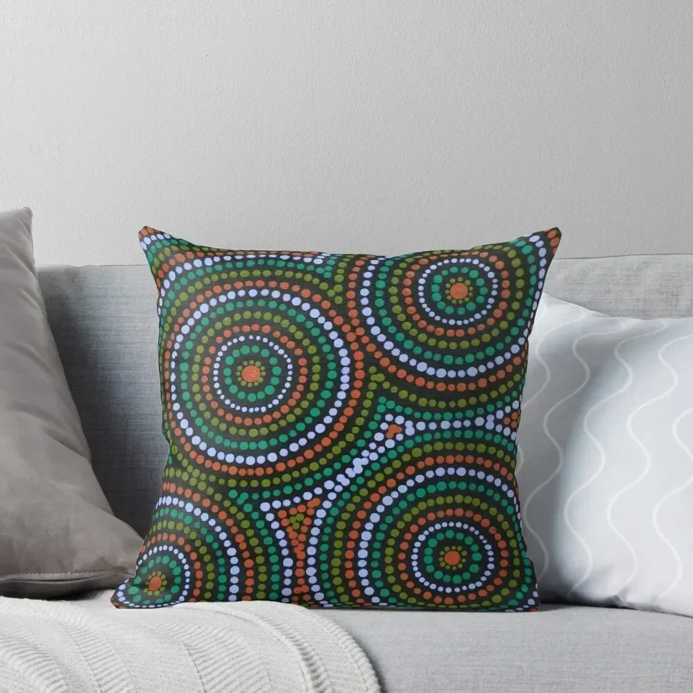 

Aboriginal Art Colorful Desert Waterholes, Red and Green Dot Art Throw Pillow Cushions Cover pillow cover luxury pillow