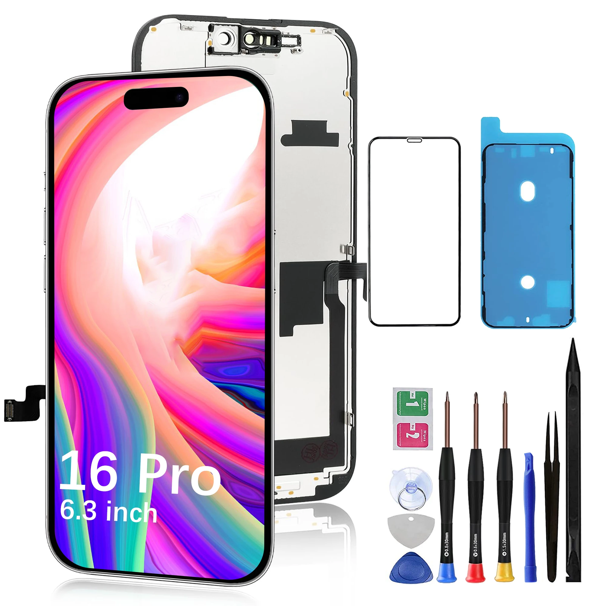 Screen Replacement for iPhone 16 Pro 6.3-inch LCD Touchscreen with Replaceable IC, Tools Included