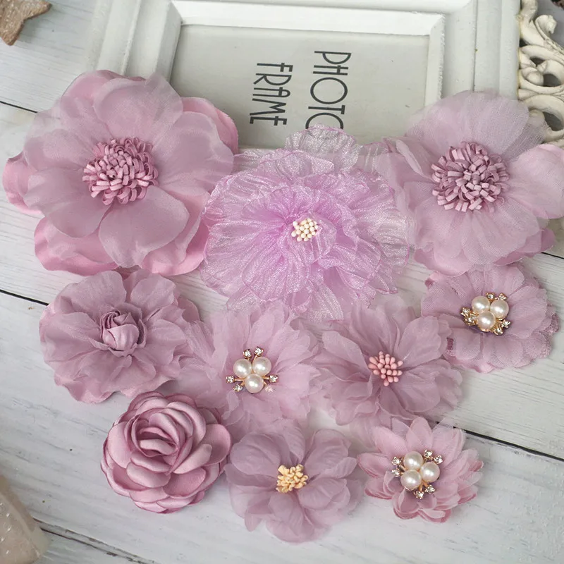 10Pcs/Set Mix Fabric Flowers Simulation Flower Head Decoration Flowers For DIY Accessories