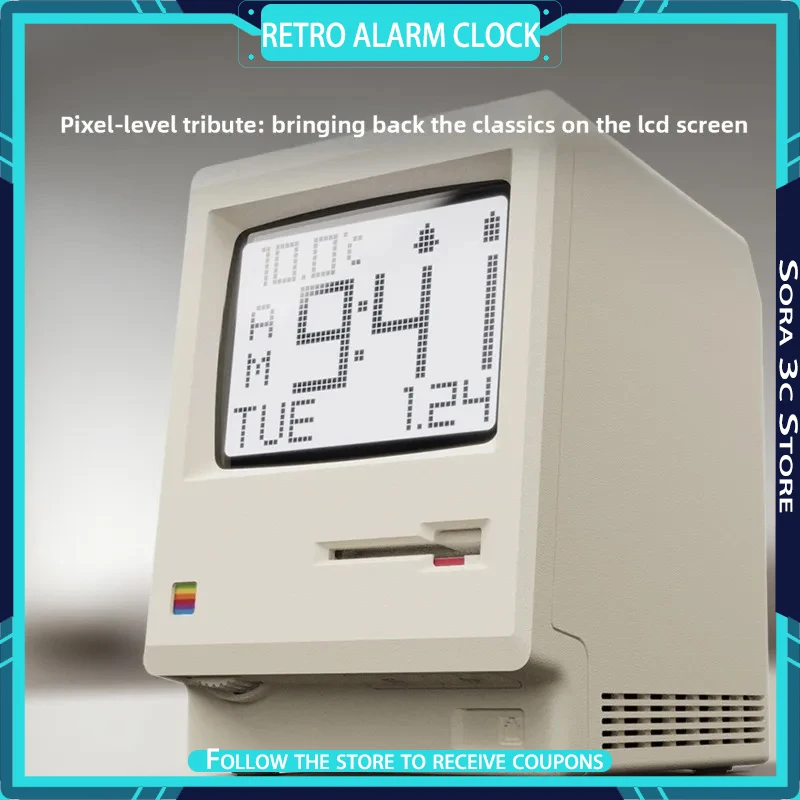 Maclock Retro Alarm Clock Pixel Screen Retro and Nostalgic Desktop Decoration for Computers Creative Gifts Computer Accessories