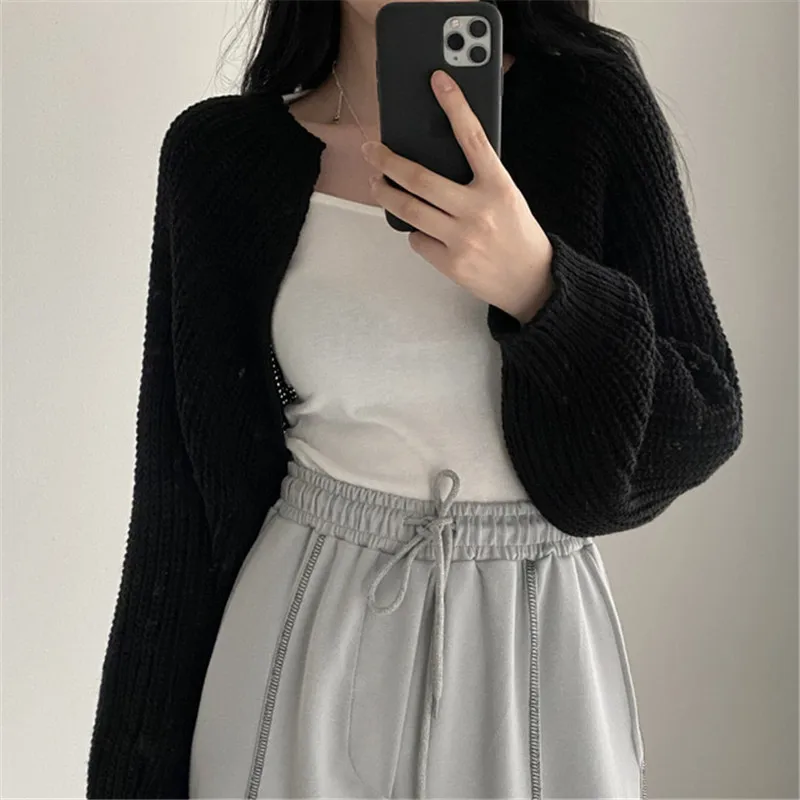 Knitted Shrug for Women Long Sleeve Open Front Bolero Jacket Cropped Cardigan Sweater Teen-girl Y2K 90s Outfit