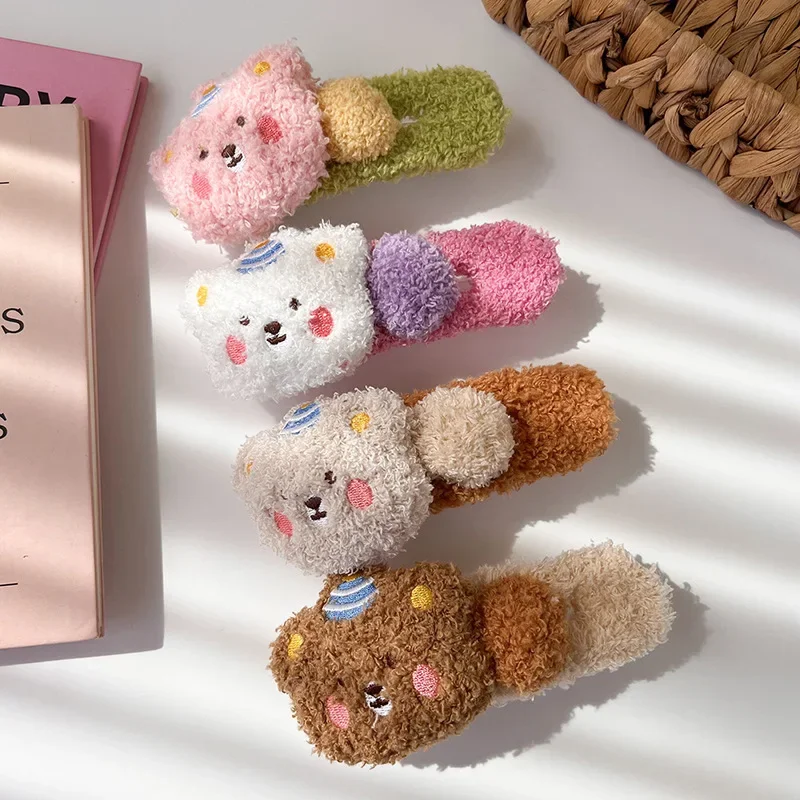 4 قطعة مشبك منقار البط الملونة الكورية نمط الدببة الضخمة مشبك شعر للنساء موضة منقار البط كليب الحلو لطيف فتاة الجانب دبوس الشعر