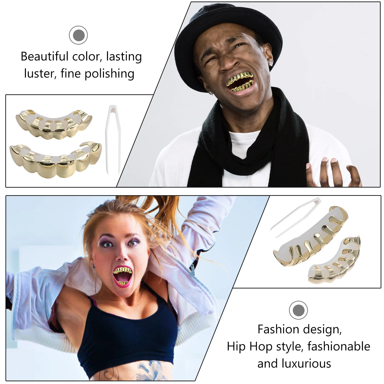 False Teeth Gold Braces Style Grill Fake Decor Props Denture Grills Bottom Golden Rapper