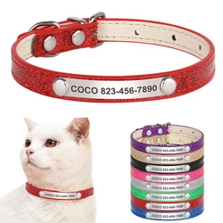 Collar de gato personalizado, collares de cuero ostentoso para gatos, Collar personalizado tallado para gatitos, perros pequeños y cachorros con placa de identificación grabada