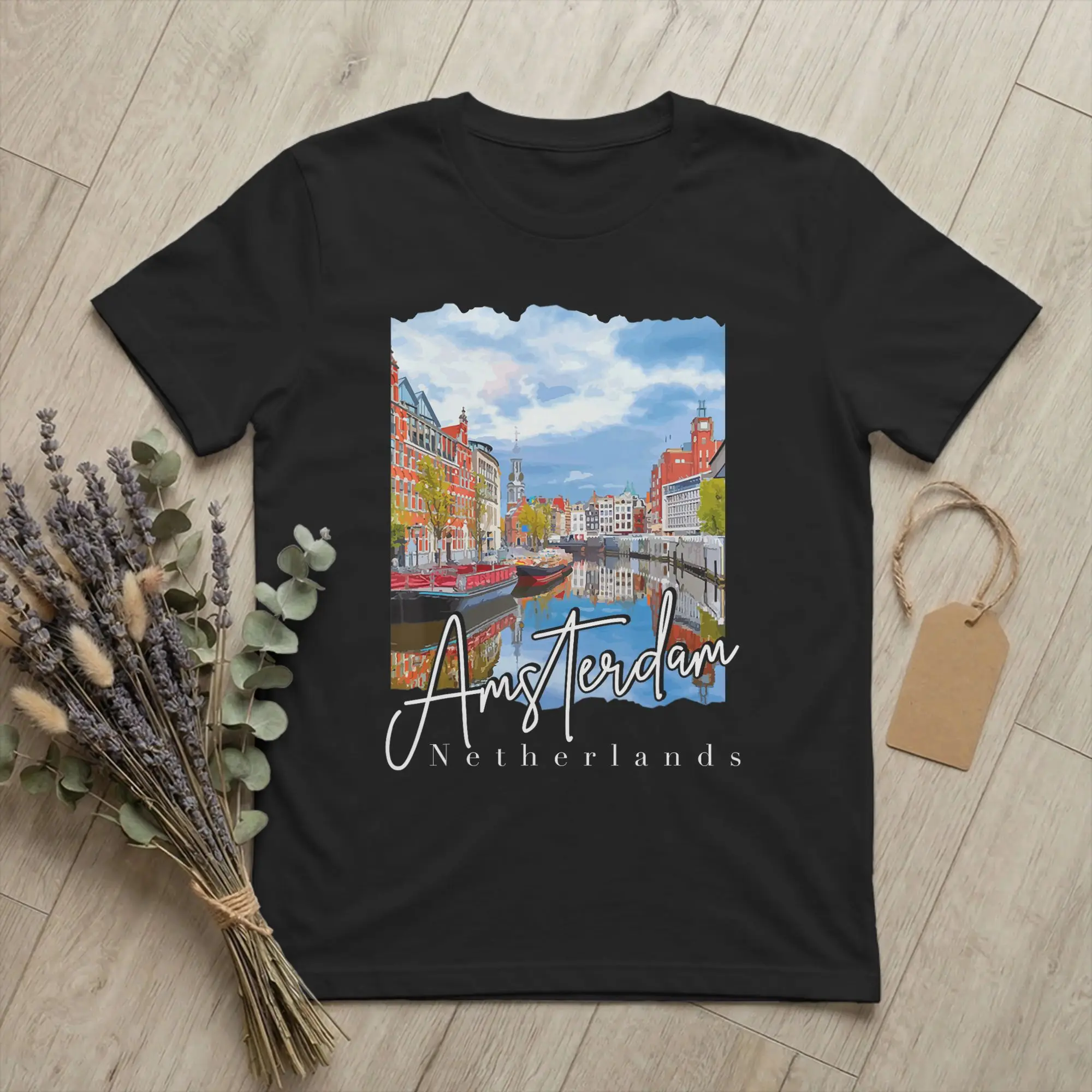 Amsterdam Netherlands Flag Dutch Men T Shirts Souvenir Holland Novelty Tees Short Sleeve Round Collar T-Shirt Cotton Party merch