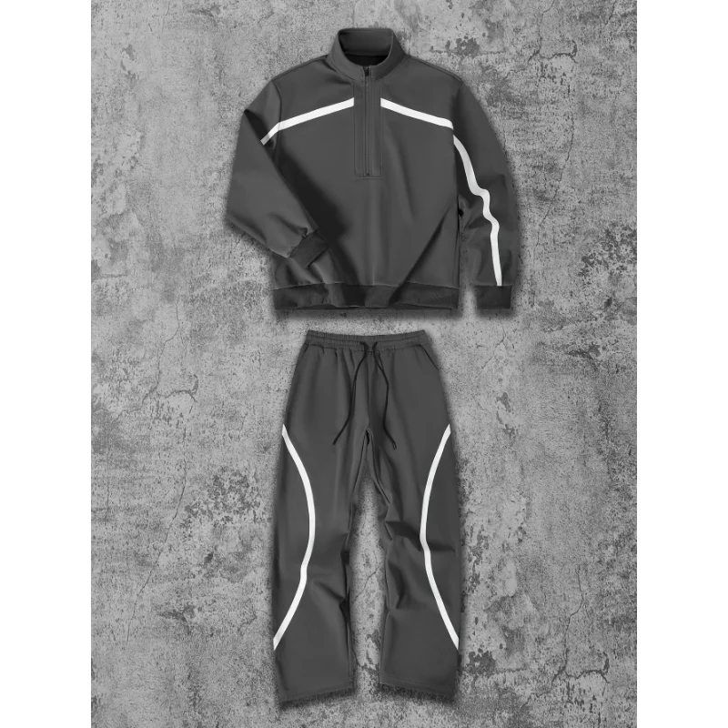 الوقوف طوق سترة الرجال الرجعية الربط فضفاض الرياضة سترة عادية مرونة عالية الخصر بنطلون البدلة