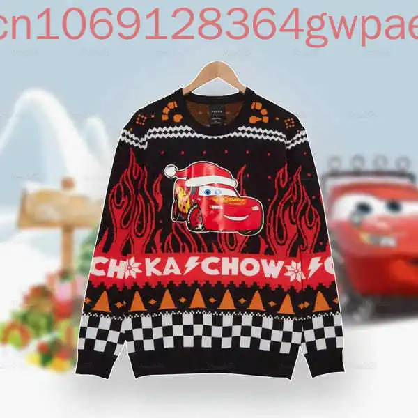 Lightning McQueen Christmas Ugly Men Sweater Disney Pixar Cars Lightning McQueen Santa Hat Holiday Sweater Christmas Gift