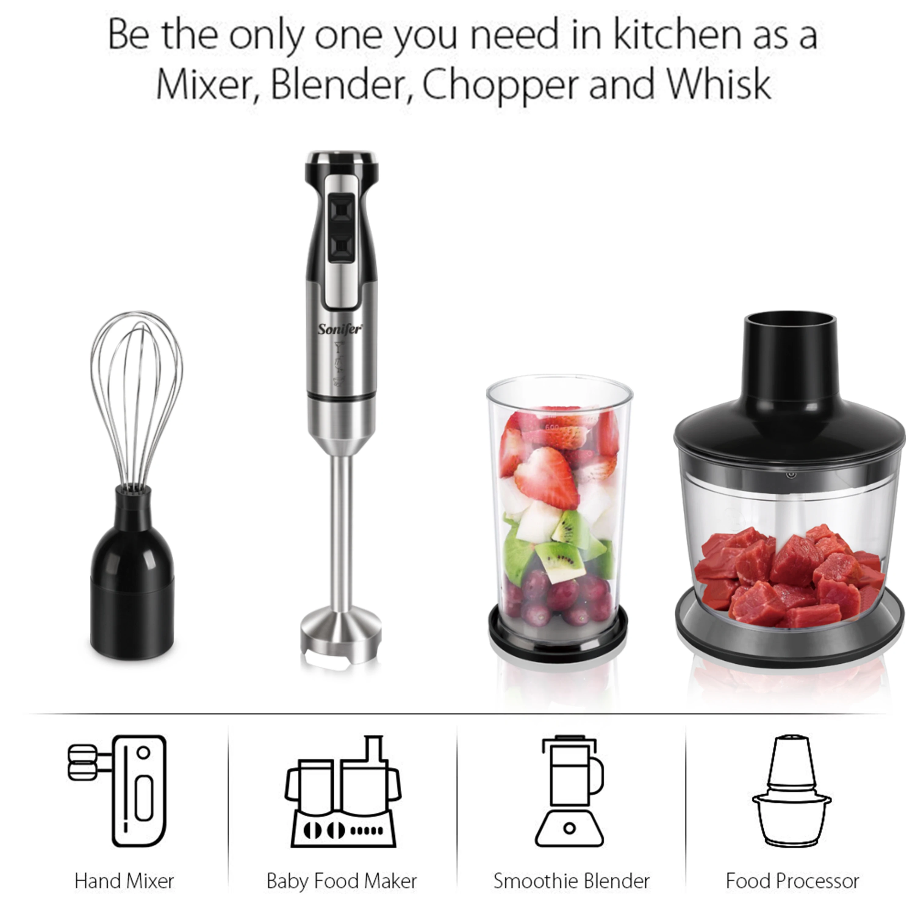 3 in 1 Blender Stainless Steel 2-Speeds Electric Food Mixer Four-blade Ice Crushing Kitchen Vegetable Fruit Stirring Sonifer