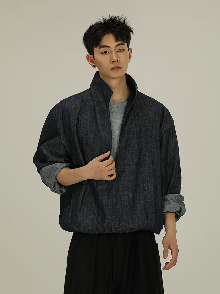 

Loose Fit V-Ne Denim Jaet Men's Autumn Faionable Thin Outerwear American Sle Casual Long Sve Youth Jaet