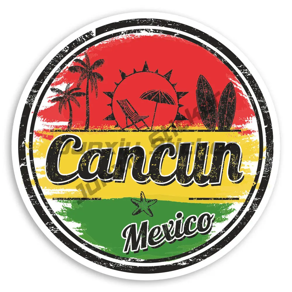 

Fun Cancun Mexico Vinyl Stickers - National Flag Travel Luggage Stickers Vinyl Occlusion Scratch Decoration