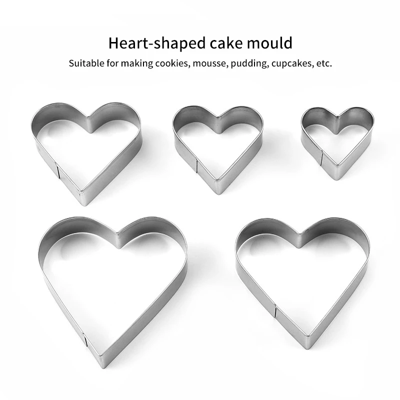 5PCS Heart Shaped Cookie Cutter Set Valentine Cookie Cutter Stainless Steel Heart Mold Baking tools