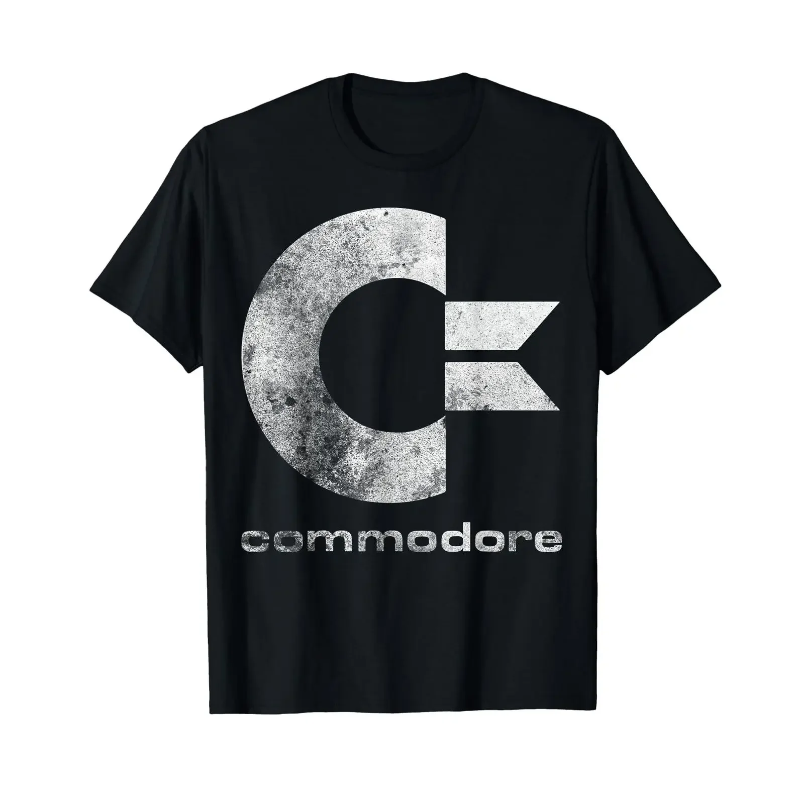 Commodore C64 Capital Letter Big Stone Washed Grunge Effect T Shirt vintage Washed Top For Everyday Wear Stylish Stretched