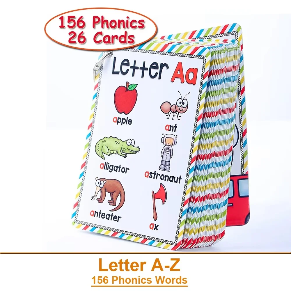 26 Alphabet Letters Words Cards: Top Notch Educational Toys for Early Childhood English Alphabet 26 Letters Words English Cards