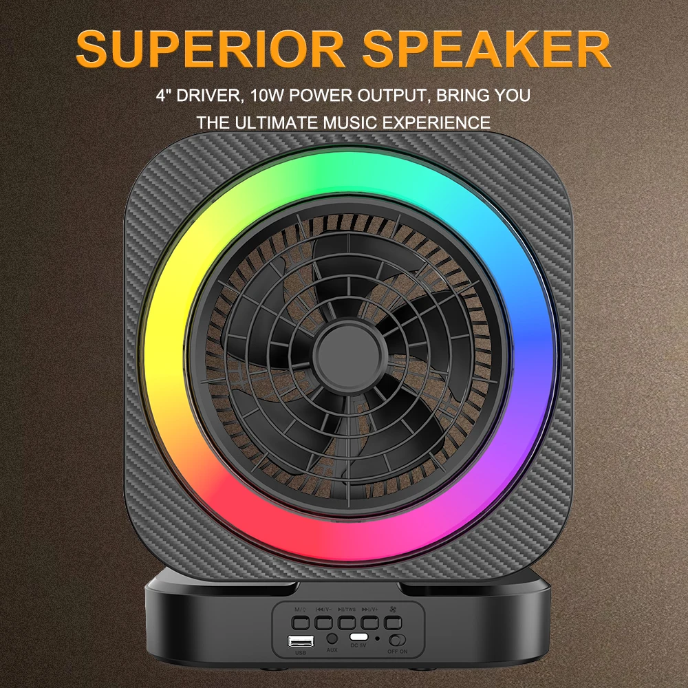 ZQS1456 Portable Foldable Bluetooth Speaker With Fan RGB Light Audio Recording Sound System Desktop Home Outdoor Camping