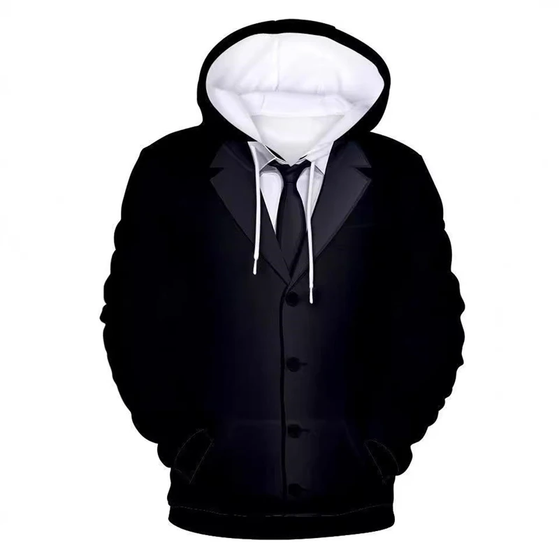 Realistic Tie Pattern Hoodies Fashion Trend Mens Autumn Long Sleeve 3D Suit Printed Hoodie Funny Casual Oversized Sweatshirts