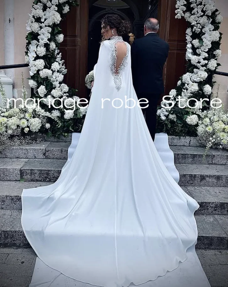 sparkly mermaid long wedding dresses with cape train crystal beaded high neck garden church bridal gown garment customsized