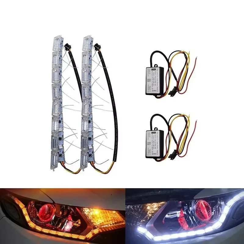 2PCS Universal Car LED Strip Lights DRL Flexible Waterproof Dynamic Flowing Turn Signal Angel Eye Headlight Decor for Auto Cars - Image 5