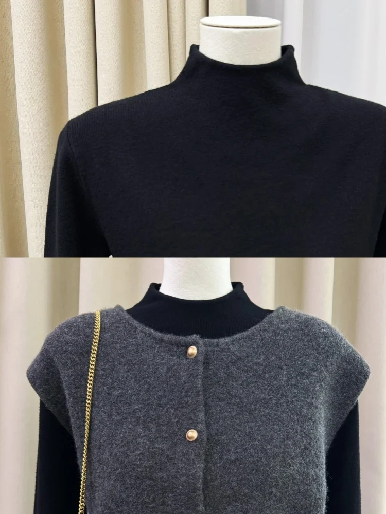 

Bla Soft Knitted Sweater Women's Slim Fit f High Collar Base irt Inner Wear Layering Top Winter Long Sve Casual