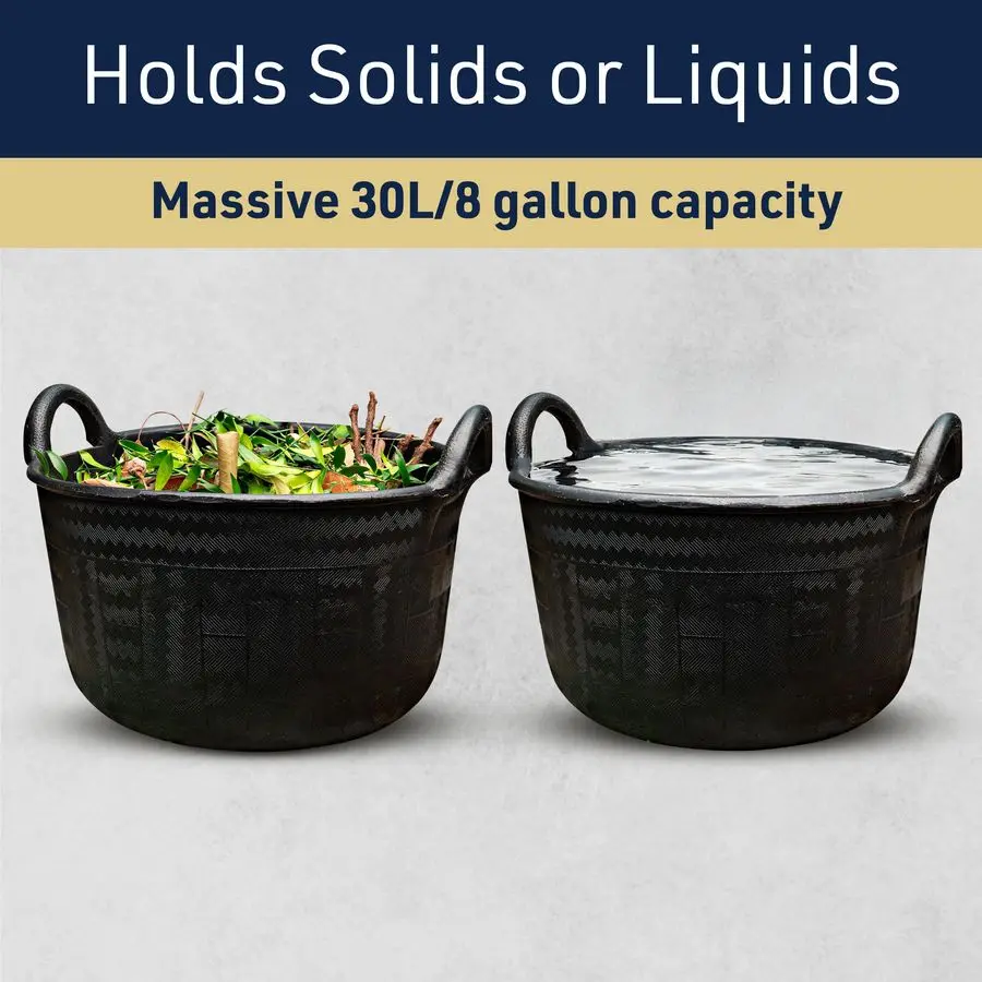 دلو بمقابض 30 لتر 8 جالون دلو من المطاط الطبيعي صندوق نفايات ساحة متعدد الاستخدام، سلة حصاد للبستنة، أو حوض المرافق لـ