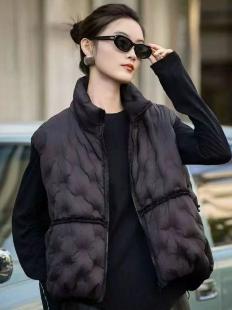 Damska kamizelka puchowa Y2K na zimę, luźna parka z kołnierzem, koreański styl casual, pogrubiona, ciepła, 90% biały puch kaczy, luźny płaszcz bez rękawów, odzież wierzchnia.