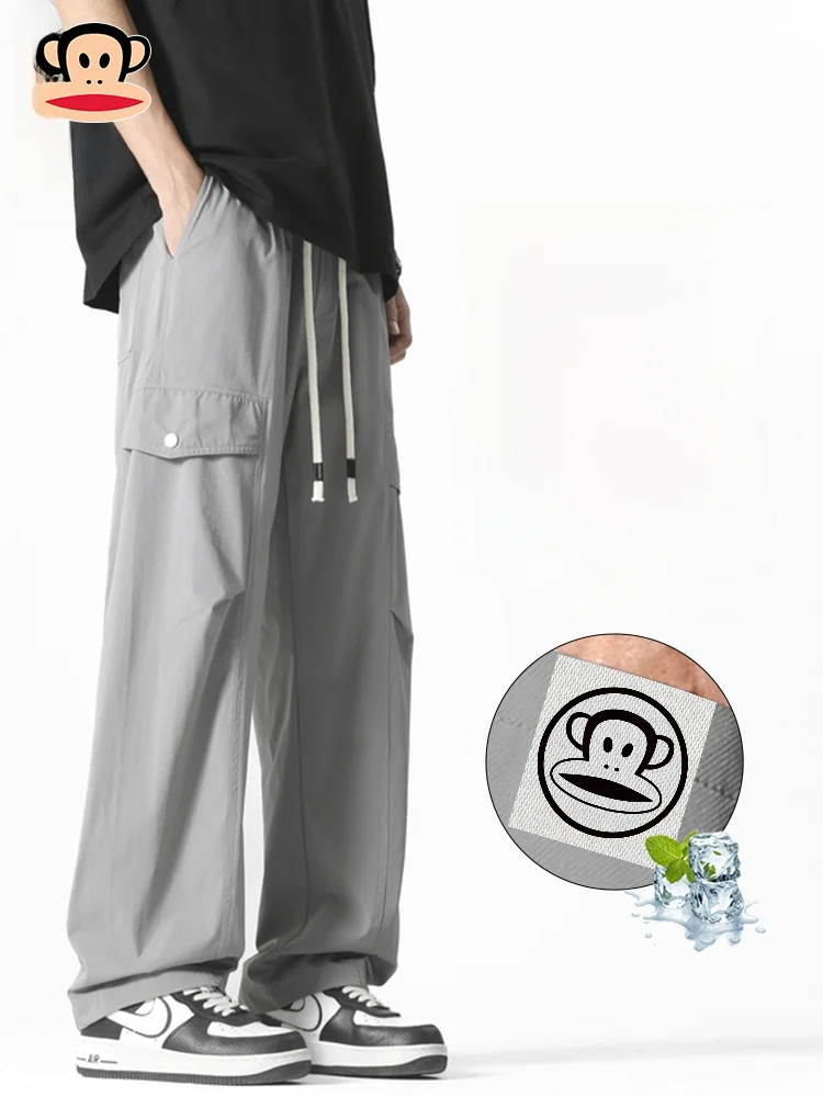 

Мужские повседневные брюки Paul Frank American Sle, летние, из ледяного шелка, тонкие, модные, свободные, спортивные, рабочие, прямого кроя