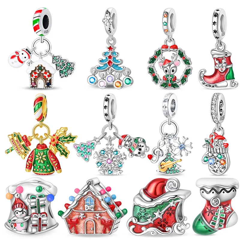 Neue 925 Sterling Silber Weihnachtskollektion Charms Perlen für Frauen, passend für Original-Armbänder, DIY Geburtstagsparty Schmuckgeschenke