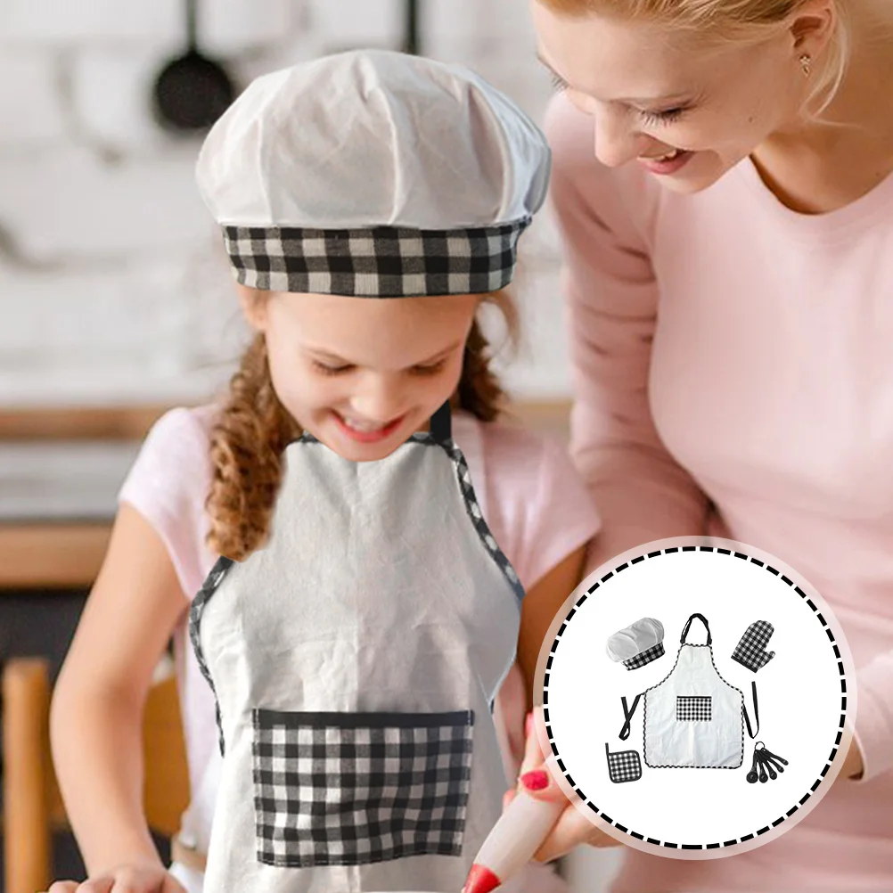 

Kids Cooking Kits Children Apron Set Adjustable Neck Strap Wrinkle Resistant Mini Baking Tools Safe Food Grade Materials