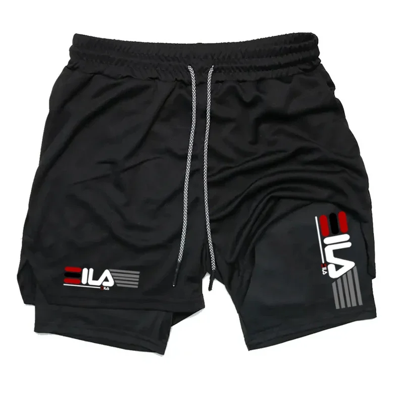 

Мужские компрессионные шорты для летнего тренажерного зала и фитнеса 2 в 1, двухслойные дышащие спортивные шорты для бега, повседневные быстросохнущие пляжные шорты