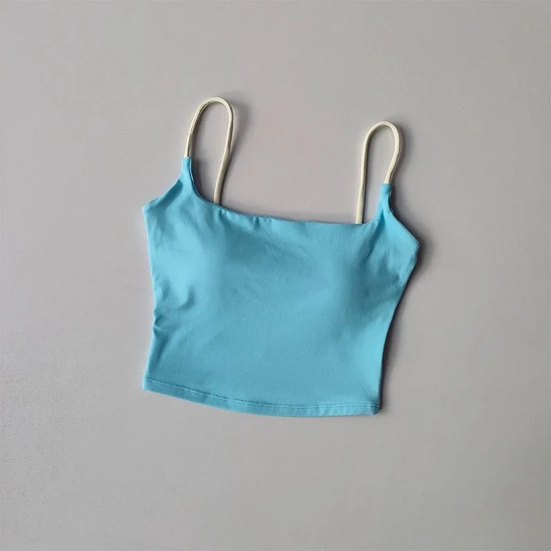 Women's Color Block Sports Bra Camisole Beautiful Back Nude Feeling Summer Top Breathable Fitness Tank Tops for Ladies