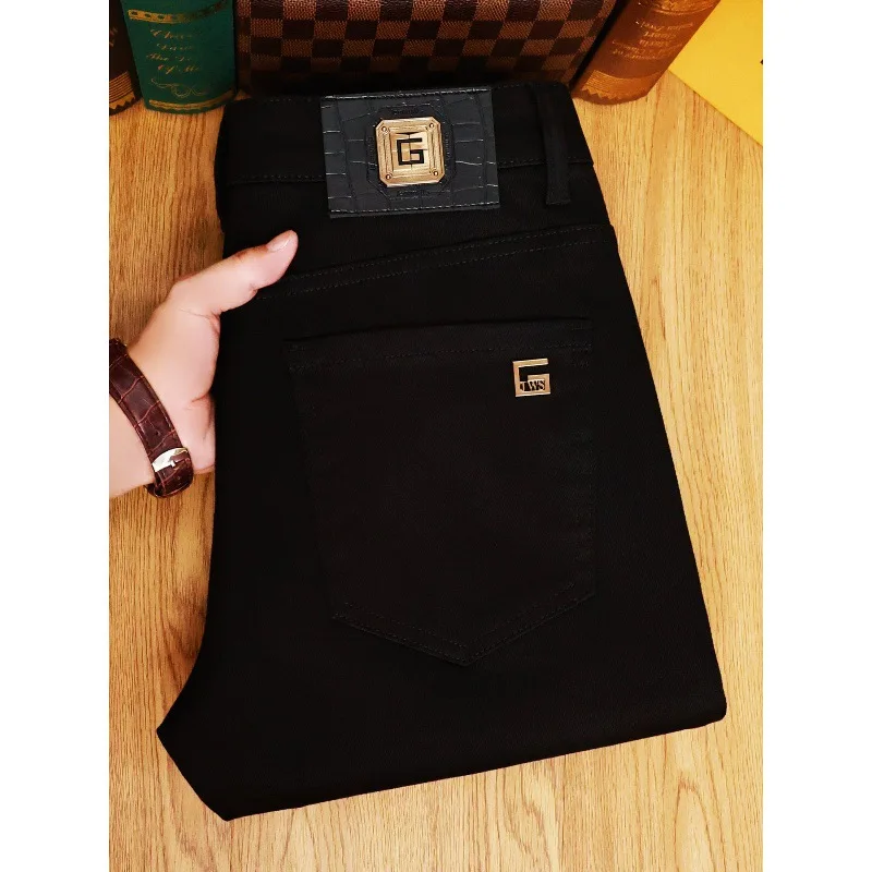 

Men's Solid Black Jeans Autumn Winter New, Simple Versatile Fashion Commute Stretch Slim Fit Denim Pants