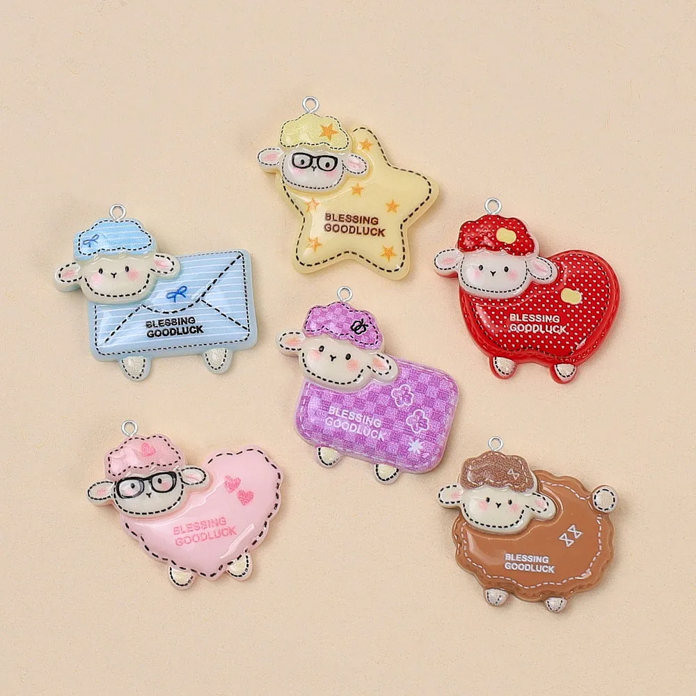 Wholesale Cartoon Sheep Resin Pendants, Kawaii Lamb Blessing Good Luck Charms for DIY Handmade Jewelry Key Chain Decoration