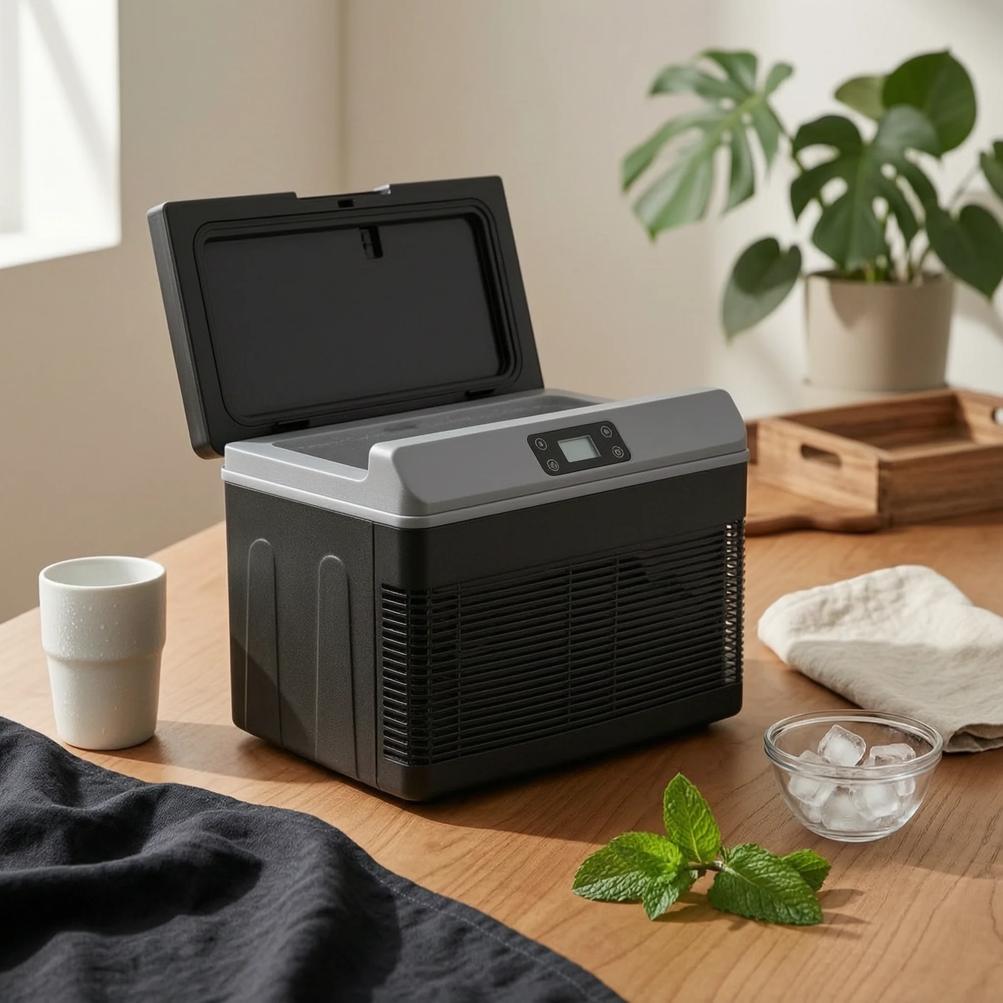 Car Refrigerator with Warmer 12V 24V Portable Refrigerator with Handle Electric Cooler with Handle Compact for Road Trippers