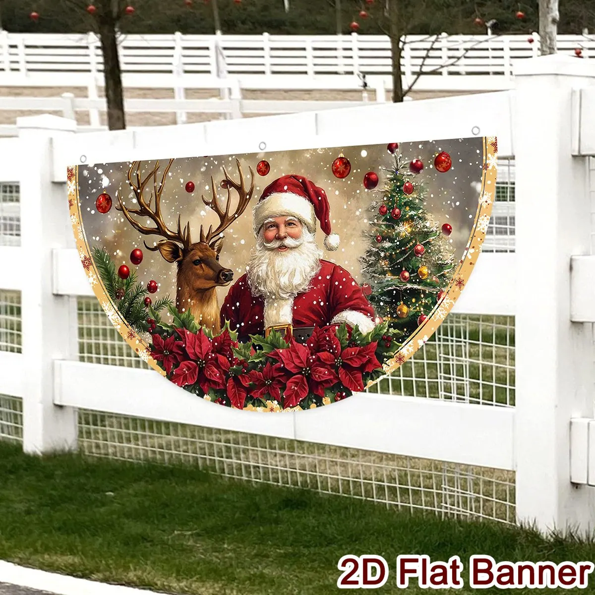Vintage Christmas Fan-shaped Flag Outdoor Banner Christmas Decoration for Home 2025 Xmas Banner Navidad Natal Gift New Year 2026