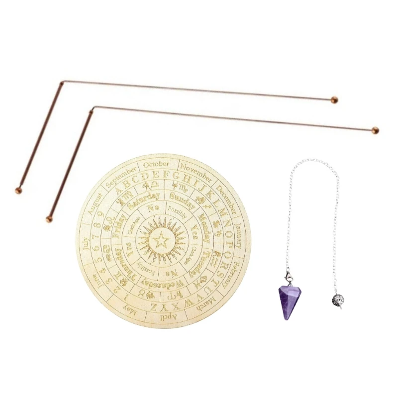 F1FD Handcrafts Divining Rods with Crystal Pendulum and Divination Board for Spiritual Exploration Treasure Water Divining