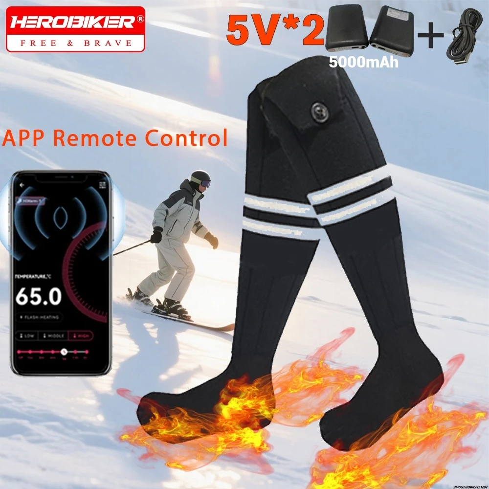

Remote Control Heated Socks Motorcycle Ski Heating Socks Rechargeable Battery Winter Thermal Thick Stockings for Hiking Skiing
